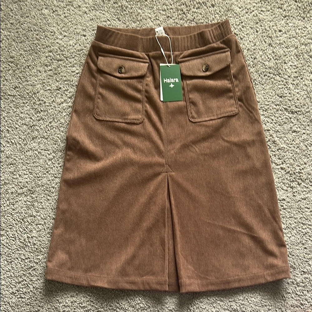 HALARA Tan Brown Pencil Midi Skirt Casual